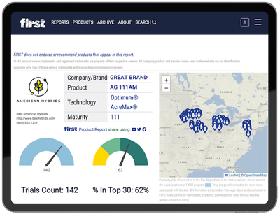 Yield data report page for a corn hybrid including multi-year results